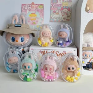 For V1 V2 Labubu Protective Cover Cotton Doll Sitting Bag Transparent doll 17cm Dustproof Hanging Plush Doll